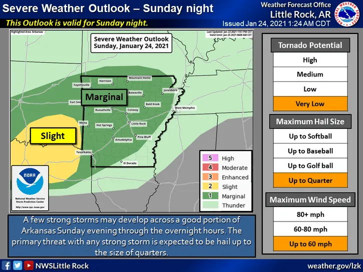 Arkansas severe weather map Jan. 24, 2021 Hallmark Times