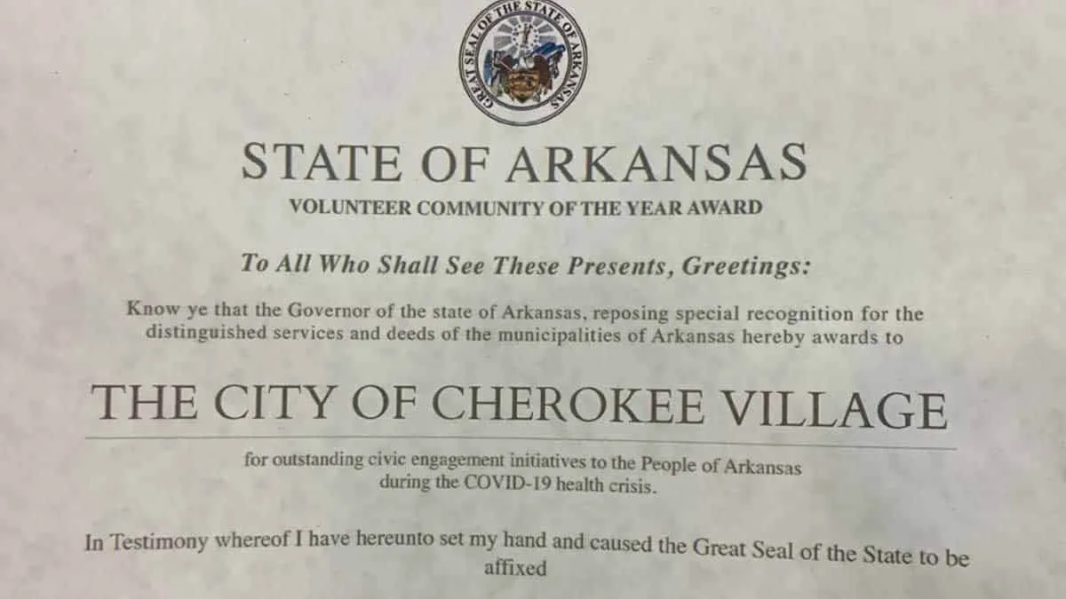 Cherokee Village an Arkansas Volunteer Community of the Year